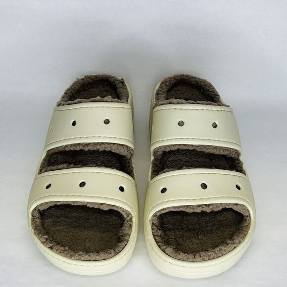 Crocs Cozzzy Unisex Sandals Size W10 M8 Off White‎ Gray Sherpa Footbed Platforms - Picture 5 of 10